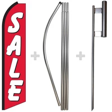 Sale Red White 15' Tall Swooper Flag & Pole Kit Feather Super Bow Banner