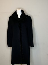 Fleurette Loro Piana 100% Wool Fur Mustela Vison Coat Jacket Designer Black Sz 4