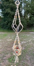 Double Twister Beige Tan Beaded Plant Hanger New