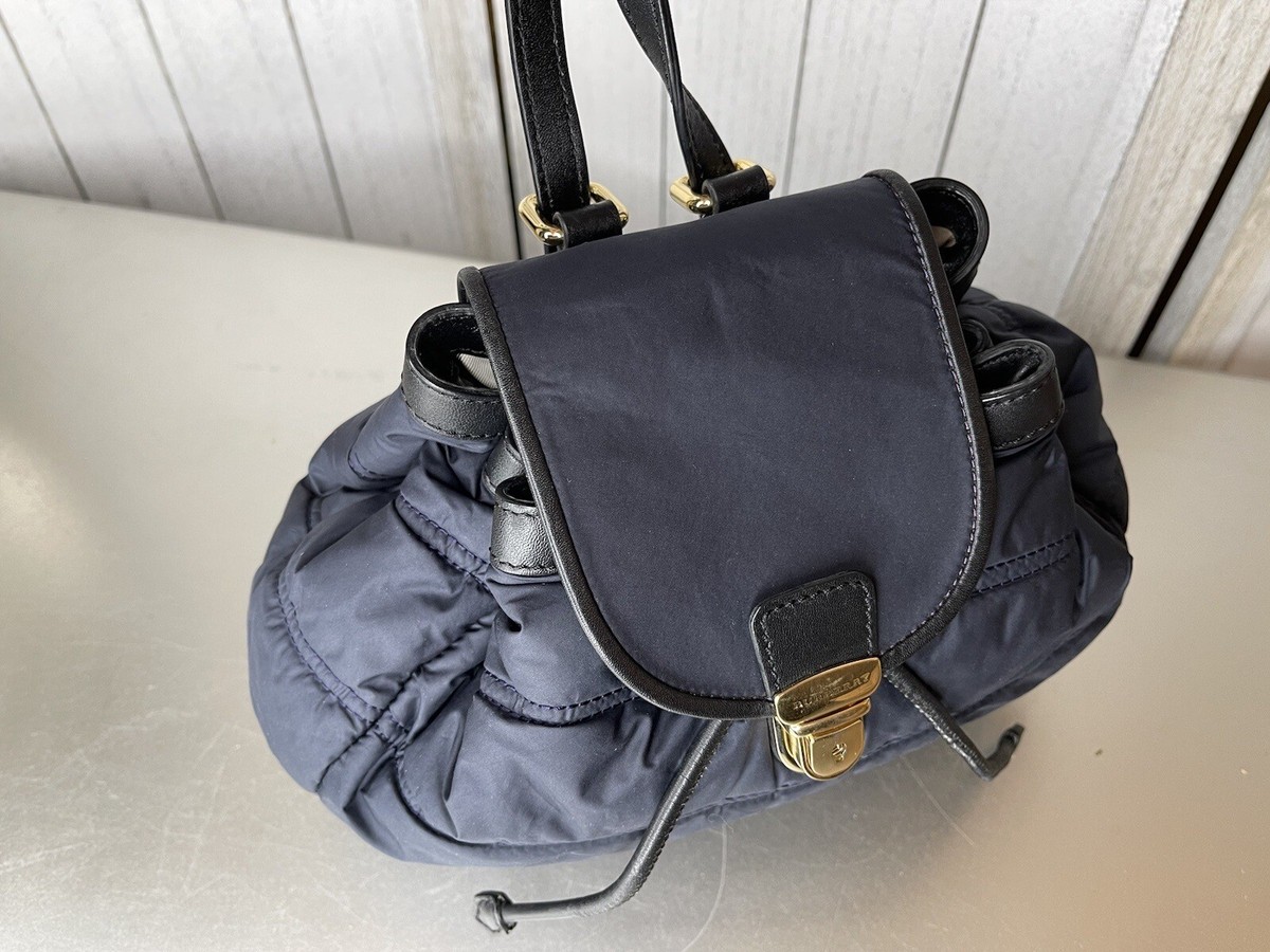 BURBERRY Navy Quilted Mini Backpack Push lock Bag Drawstring  display picture 3