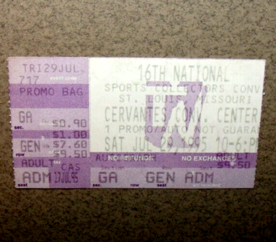 16th National Sports Collectors Convention 7/29/1995 Ticket Stub