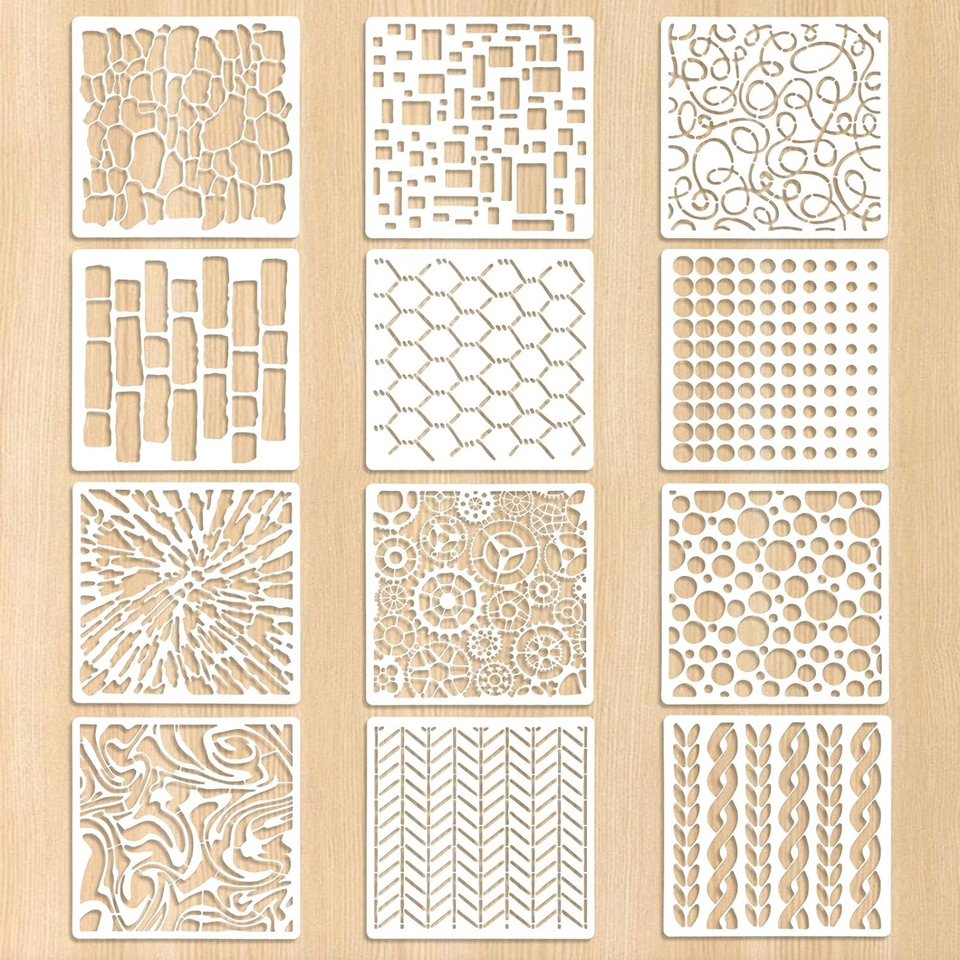 8 Pcs Stencils for Crafts Reusable, Texture Stencils for Painting ...