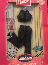 Barbie Fashion Avenue  Jeans #19179 Blue  Denim  Bell Bottom Flower Pant Set