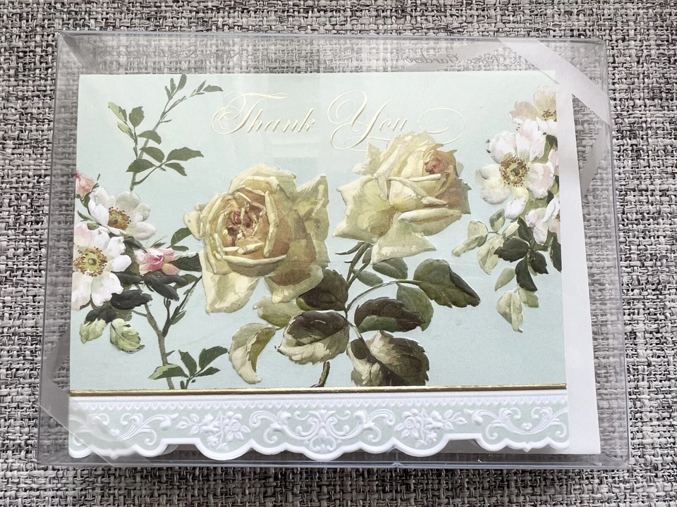 Carol Wilson Rose Garden Thank You Blank 8 Cards Roses Flower Made USA Green - Image 2 of 4