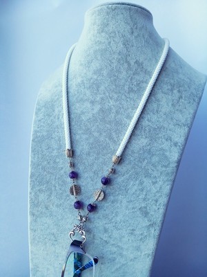 Glasses Necklace Handmade White  Beaded Chain for Glasses with Amethyst 31 in