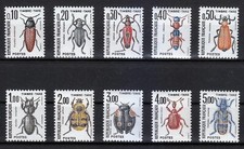 France 1982-1983 Sc J106-J115 TIMBRES AFFRANCHISSEMENT DUS Insectes , série c...
