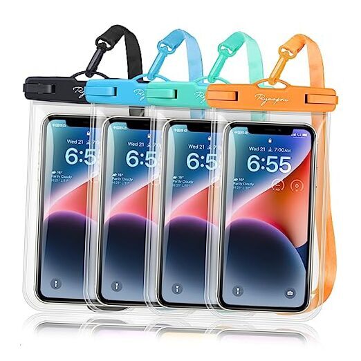 Waterproof Regular [7.5-inch] [Black+Mint+Blue+Orange] Waterproof Phone Pouch