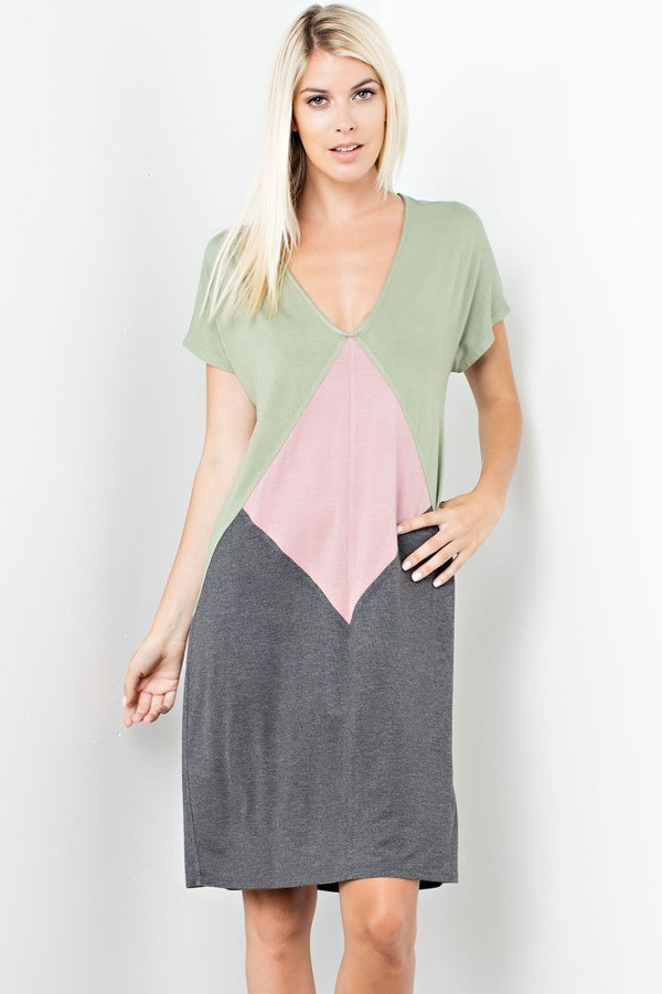 Jennie Color Block V-Neck Soft Dress