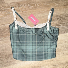 Edikted Womens Green Plaid Cropped Cami Lace ...