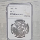 1884-O Morgan Silver Dollar $1 New Orleans NGC MS 62 Cert#6037871-023