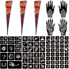Temporary Henna Tattoo Kit 3 Cones 101 Stencils