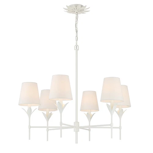 Crystorama Broche 6 Light Chandelier, Matte White/White - 568-MT - Picture 1 of 1