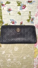 Tory Burch Black Continental Quilted Zip Around Wallet