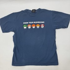 VTG Super Mario Blue Mushroom Shirt 'Know Your Mushrooms' Size Med 2003 Nintendo