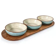  6oz Turquoise Solid Ceramic Chips and Dip Serving Platter with Acacia Blue
