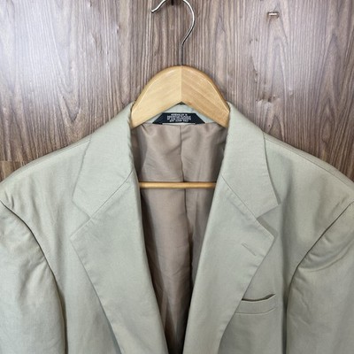 Haggar Gentlemans Closet Blazer Jacket Mens 40R Beige Solid Wool Two Buttons