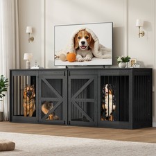 94.5'' Double Dog Crate Furniture, Farmhouse Dog Kennel TV Stand for 2 Large Dog
