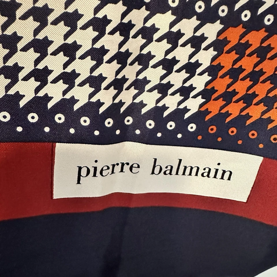PIERRE BALMAIN Pata de Gallo Seda Bufanda Bufanda 30" X 30" Clásico Ecuestre Azul Marino Foto 3 de 4