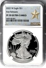 2022 W PROOF SILVER EAGLE FIRST RELEASES NGC PF70 GOLD STAR LABEL