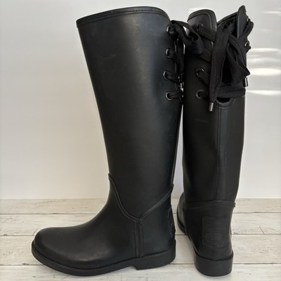 Coach Tristee Rain Boots Womens 7 B Black Matte Lace Up Back