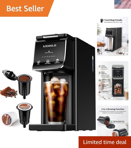 Cafetera caliente y helada de una sola porción para taza K y molidos, tamaños de preparación de 6-16 oz,...