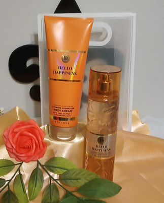 New Bath & Body Works 2 pc Hello Happiness Luxury Scent. Mist & Cream!