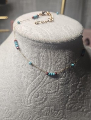 Delicate Anklet with Turquoise and Rose Beads