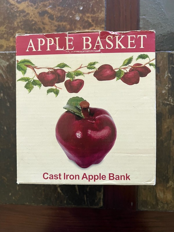 NIB Large Cast Iron Apple Bank 5” tall.