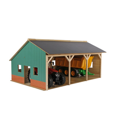 Kids Globe 1:16 scale Wooden Farm shed Toy For 3 Tractors w Hayloft KG610340