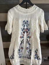 Free People perfectly victoria Embroidered Mini Dress Ivory Floral Boho coquette