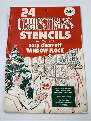 #ad Vintage 24 CHRISTMAS STENCILS for Use with Easy Clean Off Window Flock $8.95