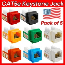 5x Cat5e Keystone Jack 8P8C RJ45 Connector Ethernet 110 Punchdown Patch Panel