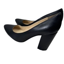 Nine West Lisa Pumps Women 8M Black Leather Block Heel Pointed Toe Office Career