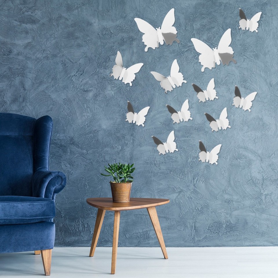 Pvc Sticker Mirror 48 Pcs PVC Mirror 3D Butterflies Wall Stickers Home Decoration | eBay ...