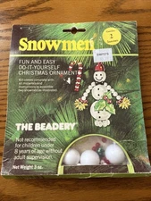 New NOS Vintage The Beadery Snowmen Bead Kit Christmas Ornament 1981 Craft
