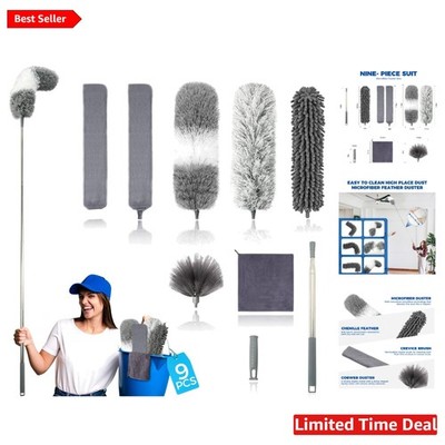 Extendable 9Pcs Duster Kit - Anti-Scratch & Machine Washable Cleaning Tools