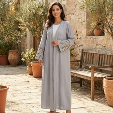 Open Cardigan Abaya Muslim Women Long Dress Ramadan Embroidery Kaftan Kimono Eid