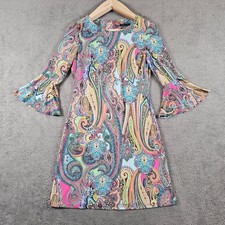 Tommy Hilfiger Womens Paisley Bell Sleeve Shift Dress Pink Blue Size 6