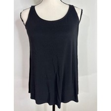 Eileen Fisher Black 100 Silk Georgette Crepe Ballet Neck Long Tank Size PP