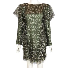 Vintage Neiman Marcus Holly Harp Tiered Dress Lace Overlay Silk 80s Women Small