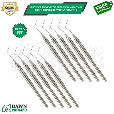 10 Pcs Set Periodontal Probe Williams Color Coded Marking Dental Inst German Gr