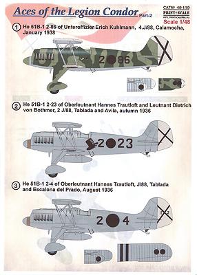 Print Scale Decals 1/48 HEINKEL He-51 ACES OF THE LEGION CONDOR Part 2