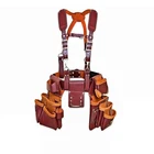 19-Pocket Leather Tool Belt Pouch Suspenders with Comfort Back for Electricians