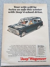 1965 Jeep Wagoneer 4-wheel Drive Print Ad Blue Wife Twice As Safe With 4wd Jeep