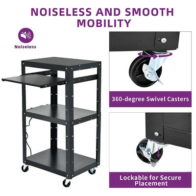 HOMIFLEX 16.4ft AV Cart Cord Metal Media Cart W/ Keyboard Tray Lockable for Presentation