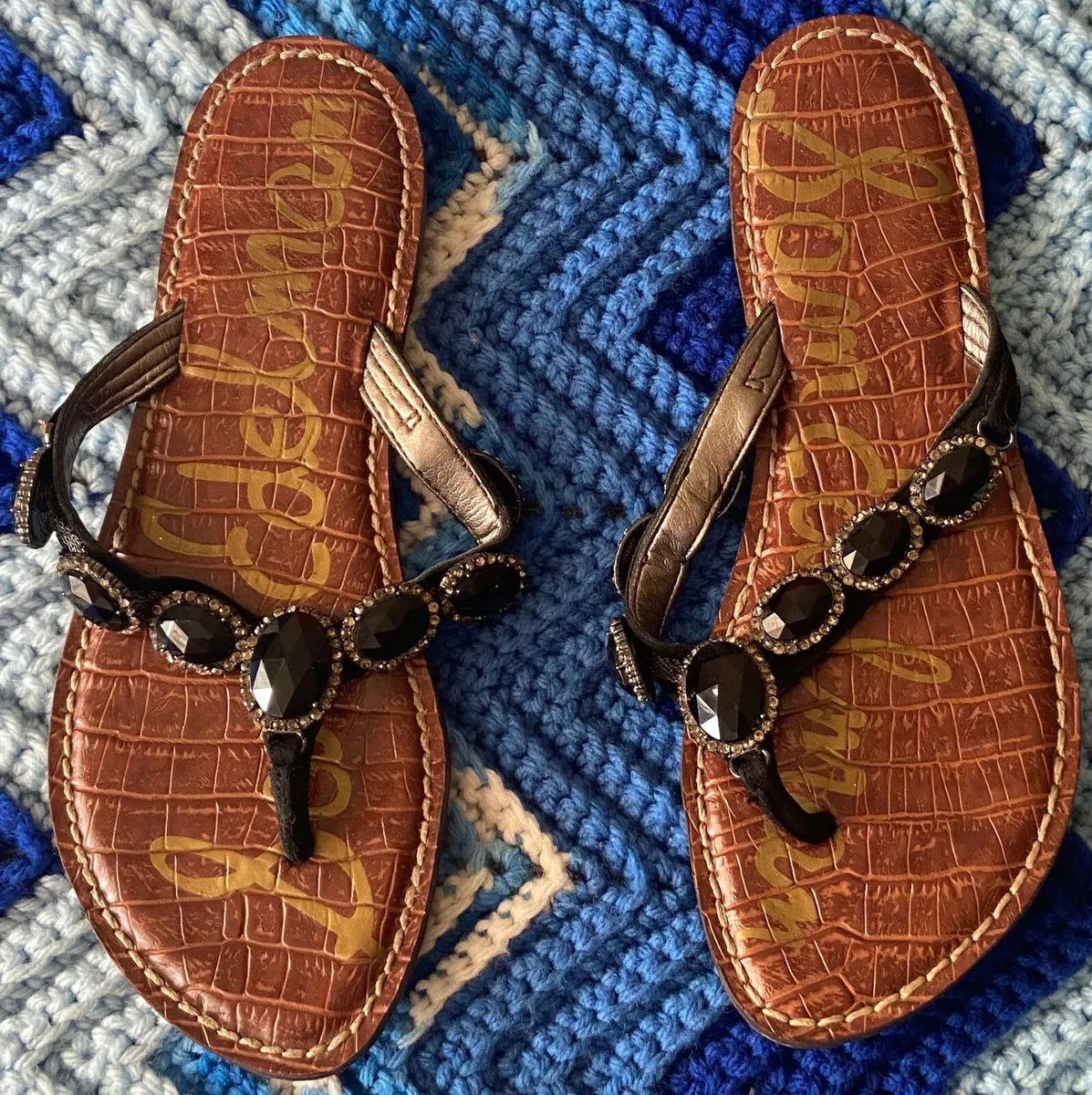 Sam Edelman Gracelyn Leather Jeweled Thong Sandals Women s Size 6