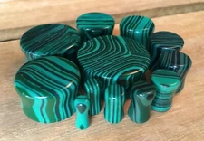 PAIR Green Malachite Stone Plugs Gauges - up to 38mm available! 