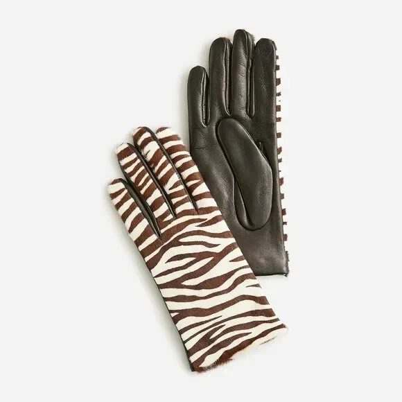 NWT J.Crew Touch-screen Gloves Calf Hair Italian Leather Cashmere M