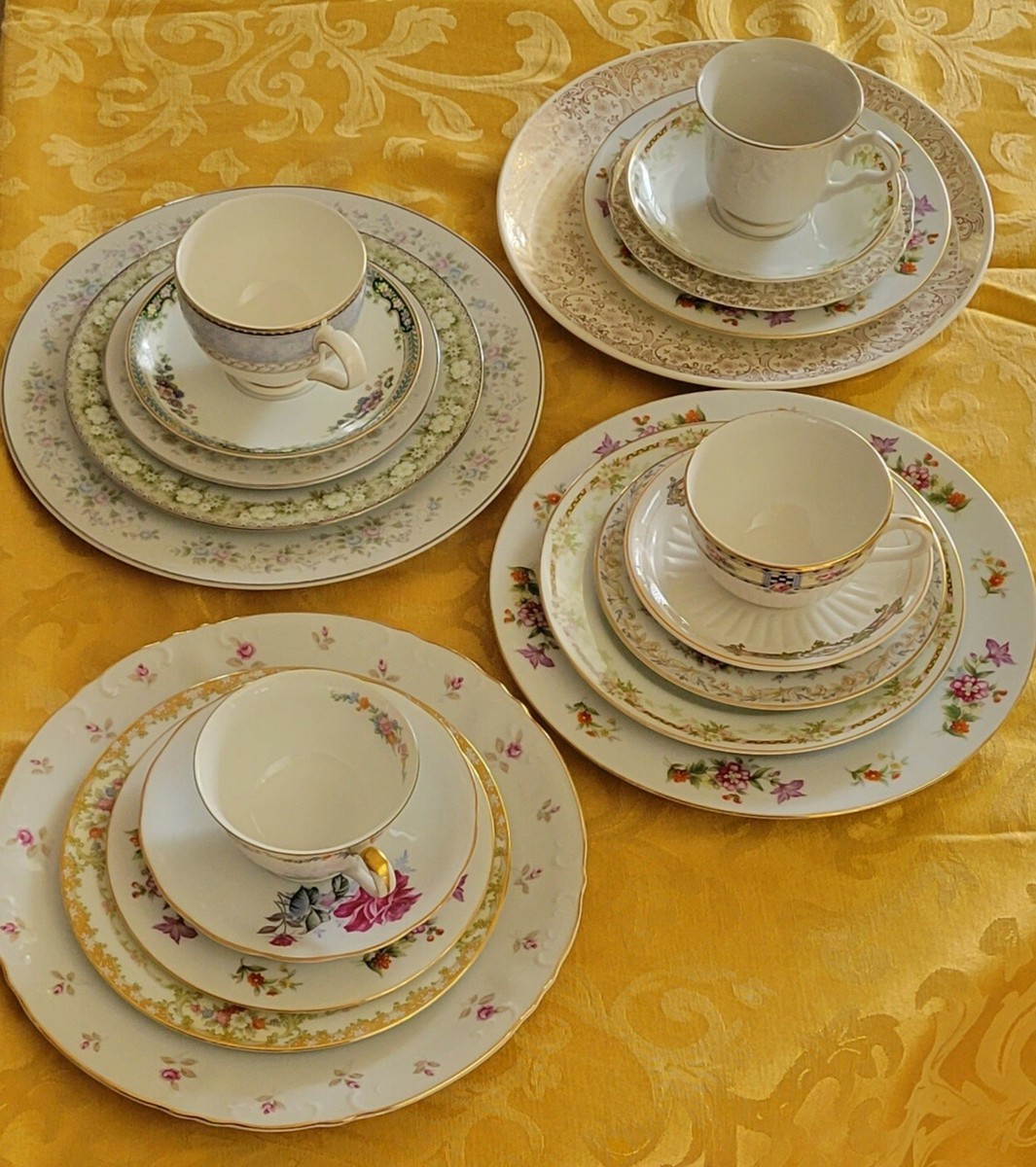 VINTAGE MISMATCHED CHINA -4 PLACE SETTINGS FIVE PIECES EACH