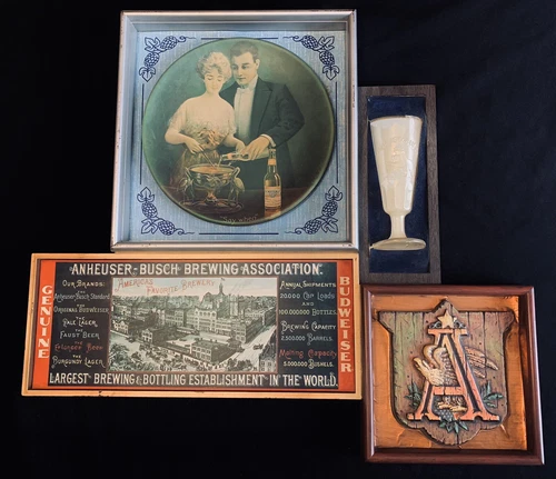 VTG 70s Budweiser Sign 4 Part SAY WHEN Brewing Association ANHEUSER Beer Glass